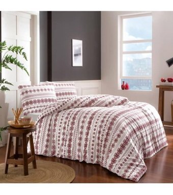 Taç Flanel Pamuklu 4 Mevsim 200 x 220 cm Çarşaflı Desenli Çift Kişilik Nevresim Takımı Kahve