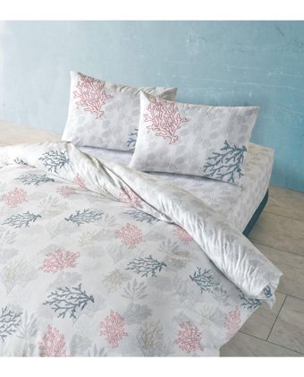 Doqu Home Marine Pamuklu 4 Mevsim 200 x 220 cm Çarşaflı Desenli Çift Kişilik Nevresim Takımı Beyaz