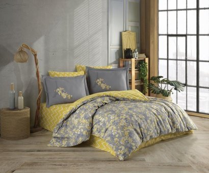 Hobby Poplin Poplin 4 Mevsim 200 x 220 cm Çarşaflı Desenli Çift Kişilik Nevresim Takımı Sarı