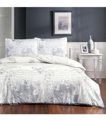 Taç Paisley Saten 4 Mevsim 200 x 220 cm Çarşaflı Çiçekli Çift Kişilik Nevresim Takımı İndigo