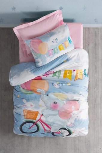 Cotton Box Happy Pamuklu 4 Mevsim 160 x 220 cm Çarşaflı Desenli Çift Kişilik Nevresim Takımı Pembe