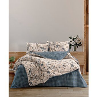 Cozy Home Quadra Pamuklu 4 Mevsim 200 x 220 cm Çarşaflı Desenli Çift Kişilik Nevresim Takımı Mavi
