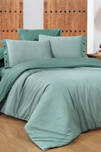 Sarev New Fancy Stripe Pamuklu 4 Mevsim 200 x 220 cm Çarşaflı Çizgili Çift Kişilik Nevresim Takımı Yeşil