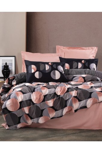 Cotton Box Randy Saten 4 Mevsim 200 x 220 cm Çarşaflı Desenli Çift Kişilik Nevresim Takımı Somon