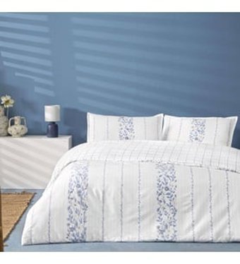 Linens Allday Pearl Saten 4 Mevsim 200 x 220 cm Çarşaflı Çiçekli Çift Kişilik Nevresim Takımı Mavi
