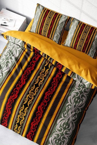 Monohome Ribbon Baroque Style Klasik Pamuklu 4 Mevsim 200 x 220 cm Çarşaflı Desenli Çift Kişilik Nevresim Takımı Çok Renkli