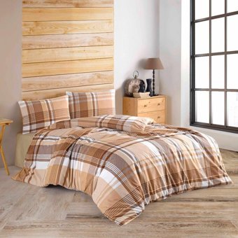 İpekçe Modern Pamuklu 4 Mevsim 200 x 220 cm Çarşaflı Ekose Çift Kişilik Nevresim Takımı Kahverengi