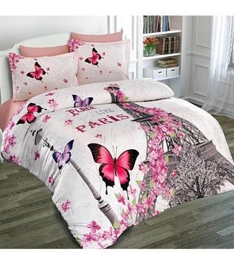 Monohome Butterfly Paris Saten 4 Mevsim 200 x 220 cm Çarşaflı Desenli Çift Kişilik Nevresim Takımı Çok Renkli