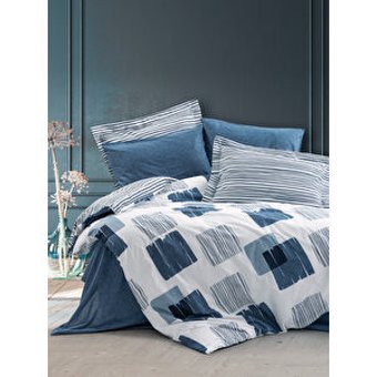 Cotton Box Solito Pamuklu 4 Mevsim 200 x 220 cm Çarşaflı Desenli Çift Kişilik Nevresim Takımı İndigo