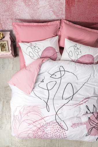 Cotton Box Senora Pamuklu 4 Mevsim 200 x 220 cm Çarşaflı Desenli Çift Kişilik Nevresim Takımı Gül Kurusu