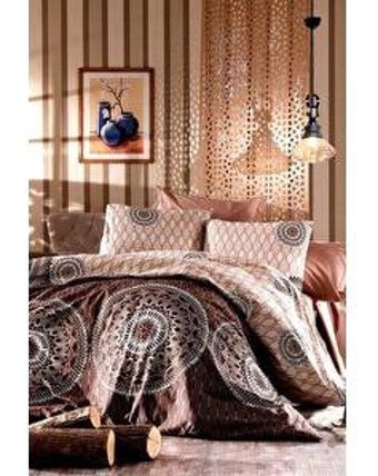 Çeyiz Diyarı Dimas Pamuklu 4 Mevsim 200 x 220 cm Çarşaflı Desenli Çift Kişilik Nevresim Takımı Kahve