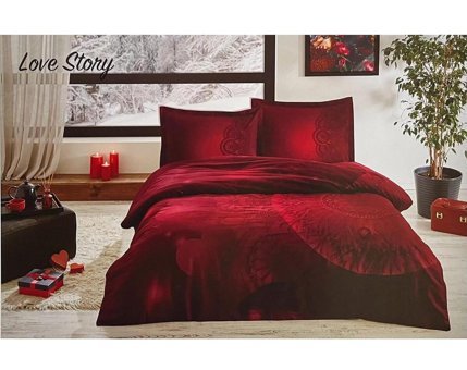 Özdilek Story Love Ranforce 4 Mevsim 200 x 220 cm Çarşaflı Düz Çift Kişilik Nevresim Takımı Kırmızı