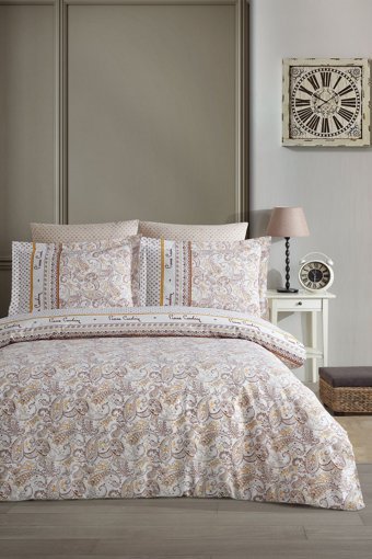 Pierre Cardin Etnic Ranforce 4 Mevsim 200 x 220 cm Çarşaflı Desenli Çift Kişilik Nevresim Takımı Bej
