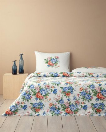 English Home Rose Romance Pamuklu 4 Mevsim 200 x 220 cm Çarşaflı Çiçekli Çift Kişilik Nevresim Takımı Mavi