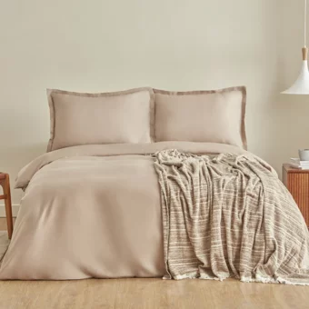 Karaca Home Weena Pamuklu 4 Mevsim 200 x 220 cm Çarşaflı Düz Çift Kişilik Nevresim Takımı Bej