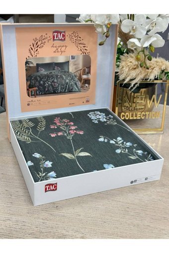 Taç Ruth Saten 4 Mevsim 200 x 220 cm Çarşaflı Desenli Çift Kişilik Nevresim Takımı Yeşil