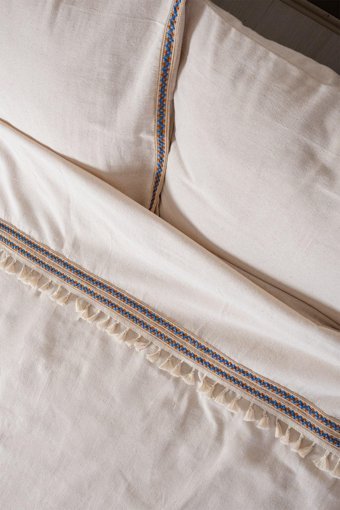 Vivamaison Ponponlu Pamuklu 4 Mevsim 200 x 220 cm Çarşaflı Düz Çift Kişilik Nevresim Takımı Krem