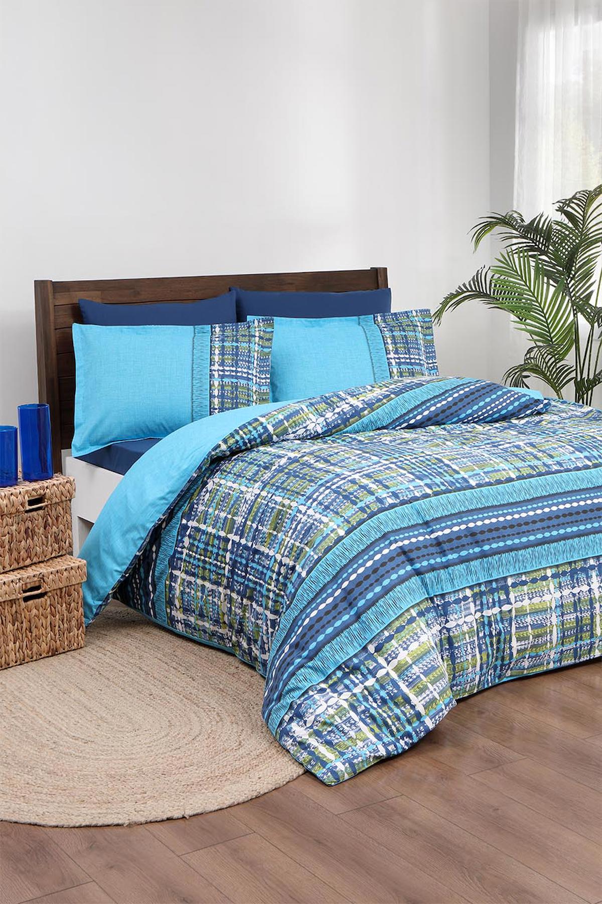 Özdilek Tweed Pamuklu 4 Mevsim 200 x 220 cm Çarşaflı Desenli Çift Kişilik Nevresim Takımı Çok Renkli