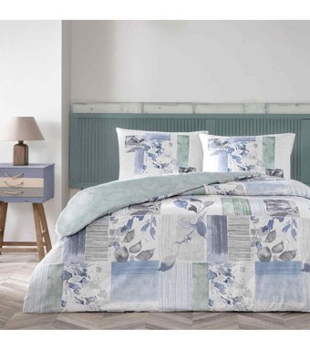 Taç Eloise Ranforce 4 Mevsim 200 x 220 cm Çarşaflı Çiçekli Çift Kişilik Nevresim Takımı Mavi