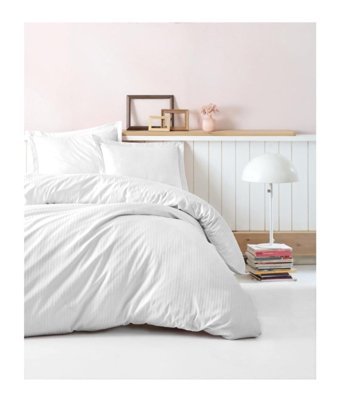 Cotton Box Elegant Stripe Saten 4 Mevsim 200 x 220 cm Çarşaflı Desenli Çift Kişilik Nevresim Takımı Beyaz