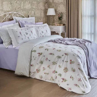 Karaca Home Le Mans Pamuklu 4 Mevsim 200 x 220 cm Çarşaflı Çiçekli Çift Kişilik Nevresim Takımı Lila