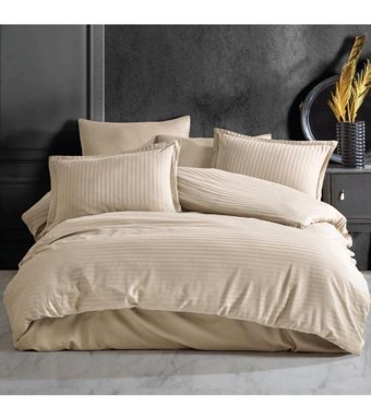 Clasy V7 Saten 4 Mevsim 200 x 220 cm Çarşaflı Düz Çift Kişilik Nevresim Takımı Bej