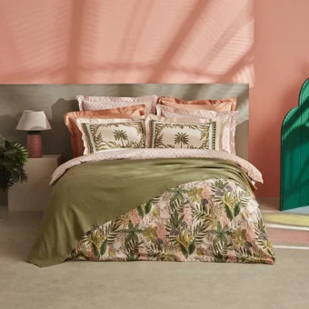 Karaca Home Afzelia Pamuklu 4 Mevsim 200 x 220 cm Çarşaflı Çiçekli Çift Kişilik Nevresim Takımı Pudra