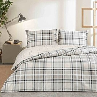 Taç Caleb Ranforce 4 Mevsim 200 x 220 cm Çarşaflı Kareli Çift Kişilik Nevresim Takımı Gri