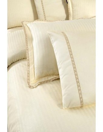 Sarev Jacquard Stripe Saten 4 Mevsim 200 x 220 cm Çarşaflı Düz Çift Kişilik Nevresim Takımı Sarı
