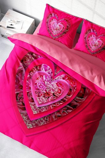 Monohome Valentine 3D Pamuklu 4 Mevsim 200 x 220 cm Çarşaflı Desenli Çift Kişilik Nevresim Takımı Pembe