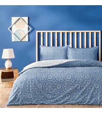 Linens Allday Tuiren Saten 4 Mevsim 200 x 220 cm Çarşaflı Desenli Çift Kişilik Nevresim Takımı Mavi