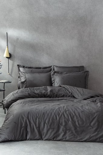 Ecocotton Güz Pamuk Saten 4 Mevsim 200 x 220 cm Çarşaflı Desenli Çift Kişilik Nevresim Takımı Antrasit