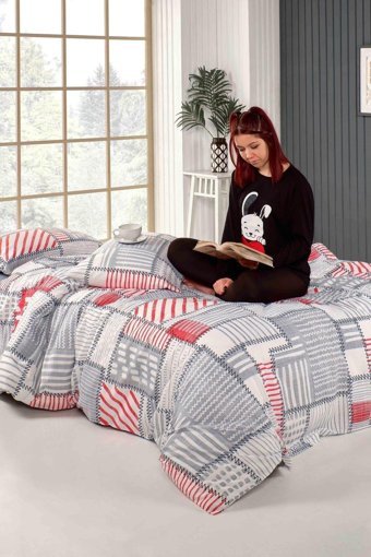 Tabu Home Patchwork Pamuklu 4 Mevsim 200 x 220 cm Çarşaflı Desenli Çift Kişilik Nevresim Takımı Gri