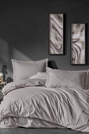 Cotton Box Elegant 1825 Pamuklu 4 Mevsim 200 x 220 cm Çarşaflı Desenli Çift Kişilik Nevresim Takımı Bej