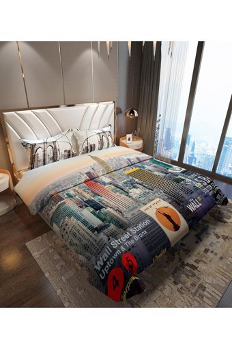 Monohome New York 3 Pamuklu 4 Mevsim 200 x 220 cm Çarşaflı Desenli Çift Kişilik Nevresim Takımı Çok Renkli