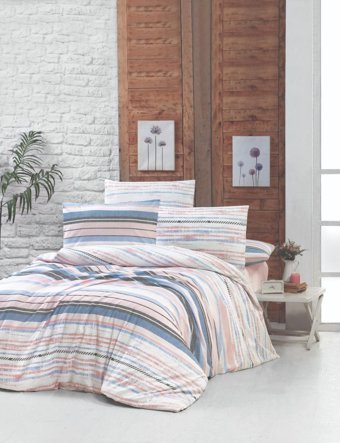 Minteks Gizmo Ranforce 4 Mevsim 200 x 220 cm Çarşaflı Desenli Çift Kişilik Nevresim Takımı Pudra