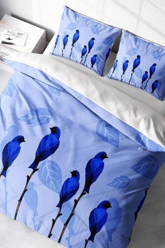 Monohome Blue Birds Pamuklu 4 Mevsim 200 x 220 cm Çarşaflı Desenli Çift Kişilik Nevresim Takımı Çok Renkli