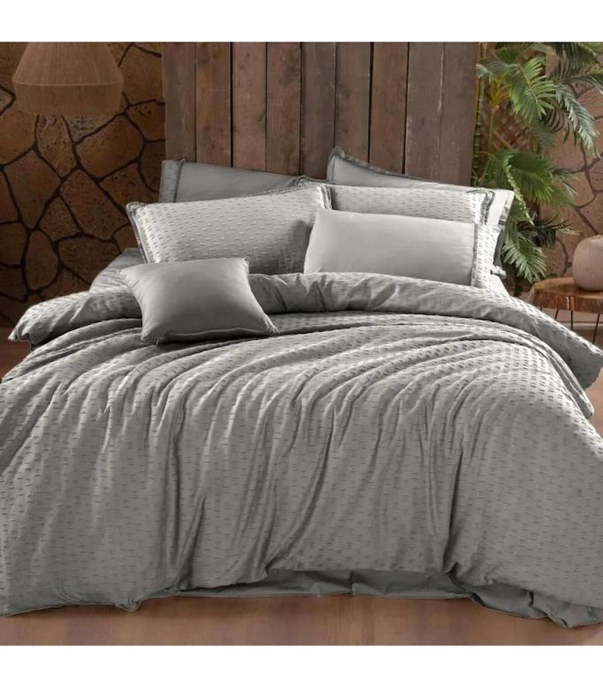 Sarev Marbella Pamuklu 4 Mevsim 200 x 220 cm Çarşaflı Desenli Çift Kişilik Nevresim Takımı Gri