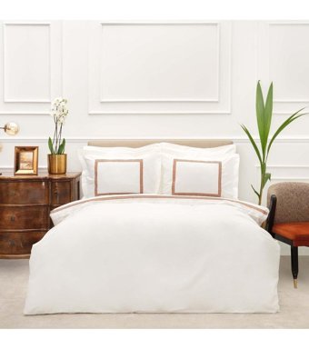 Karaca Home White Col Azure Pamuklu 4 Mevsim 200 x 220 cm Çarşaflı Desenli Çift Kişilik Nevresim Takımı Beyaz