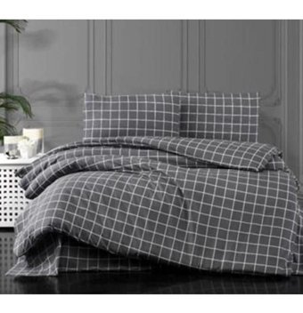 Çeyiz Diyarı Pari Pamuklu 4 Mevsim 200 x 220 cm Çarşaflı Kareli Çift Kişilik Nevresim Takımı Gri