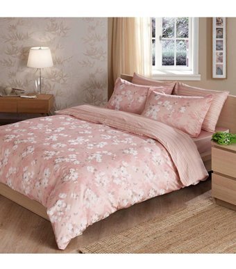 Taç Saten 4 Mevsim 200 x 220 cm Çarşaflı Çiçekli Çift Kişilik Nevresim Takımı Pembe