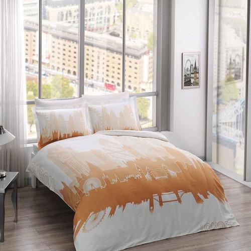 Taç Glow London Gold Saten 4 Mevsim 200 x 220 cm Çarşaflı Desenli Çift Kişilik Nevresim Takımı Çok Renkli