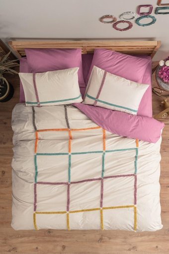 Cotton Box Puff İnsula Pamuklu 4 Mevsim 200 x 220 cm Çarşaflı Desenli Çift Kişilik Nevresim Takımı Gül Kurusu