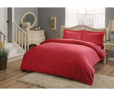 Taç Basic Saten 4 Mevsim 200 x 220 cm Çarşaflı Desenli Çift Kişilik Nevresim Takımı Kırmızı
