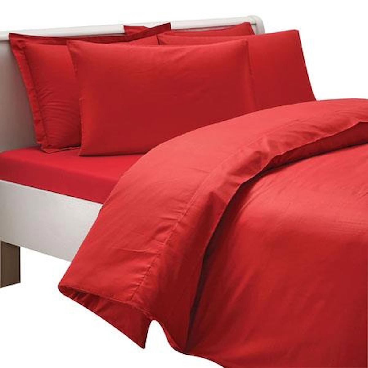 Taç Basic Saten 4 Mevsim 200 x 220 cm Çarşaflı Desenli Çift Kişilik Nevresim Takımı Kırmızı