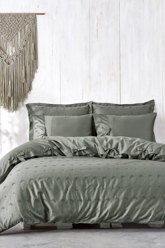Ecocotton Carmen Pamuk Saten 4 Mevsim 200 x 220 cm Çarşaflı Desenli Çift Kişilik Nevresim Takımı Yeşil