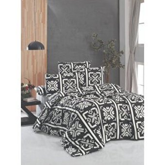 Minteks Molly Ranforce 4 Mevsim 200 x 220 cm Çarşaflı Desenli Çift Kişilik Nevresim Takımı Beyaz-Siyah