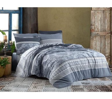 Çeyiz Diyarı Daniela Pamuklu 4 Mevsim 200 x 220 cm Çarşaflı Desenli Çift Kişilik Nevresim Takımı Gri