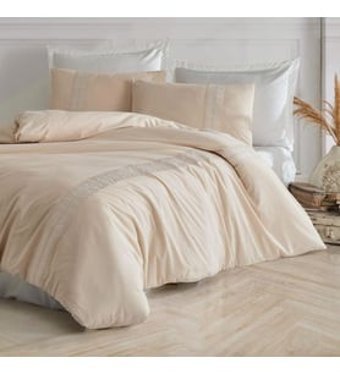 Clasy Olerin V1 Ranforce 4 Mevsim 200 x 220 cm Çarşaflı Desenli Çift Kişilik Nevresim Takımı Bej