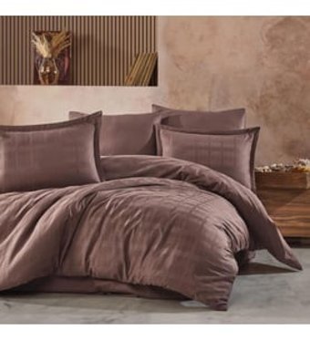 Clasy Marsela V6 Saten 4 Mevsim 200 x 220 cm Çarşaflı Desenli Çift Kişilik Nevresim Takımı Kahve
